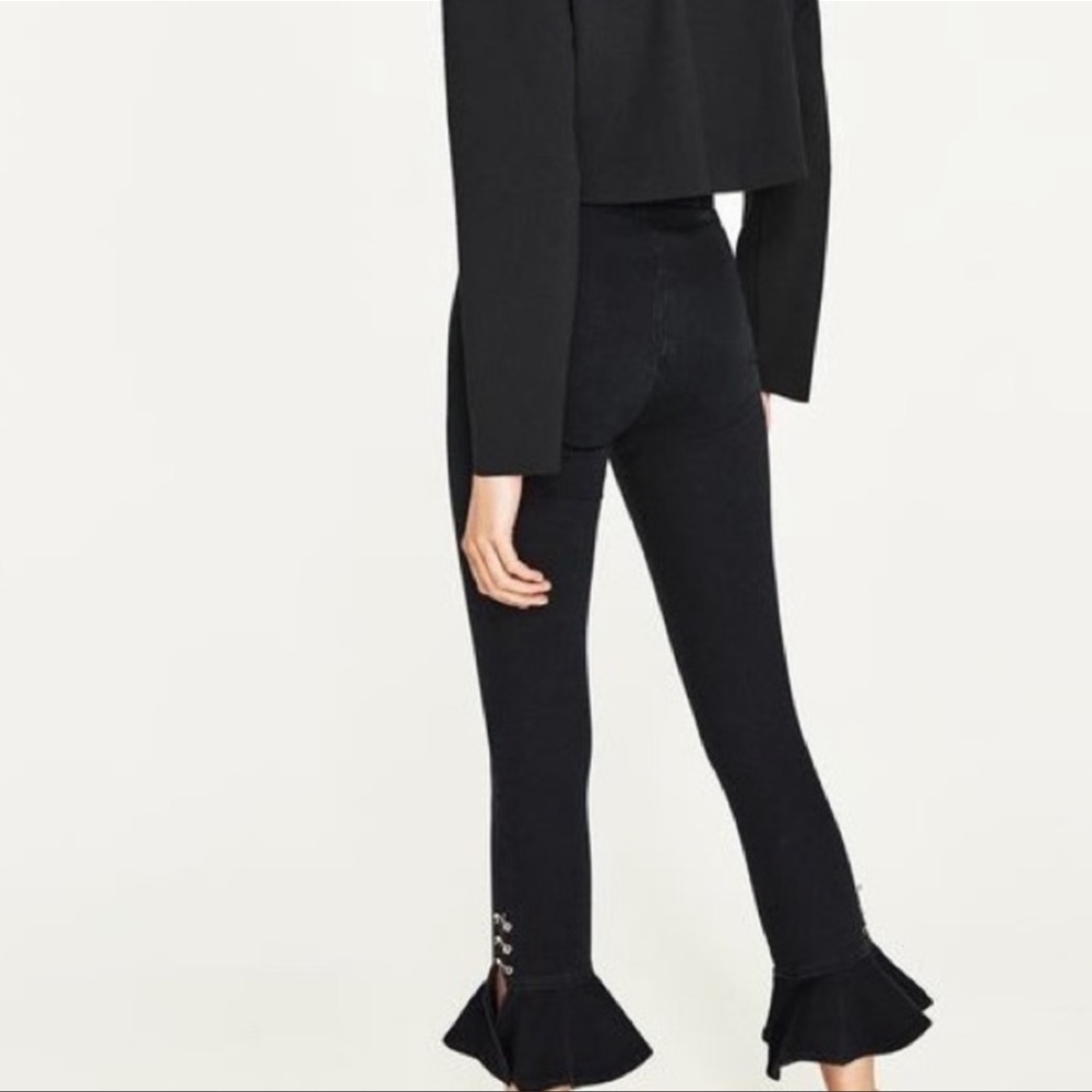 Zara black denim mini flair jeans with metal rings at the bottom - Picture 7 of 10